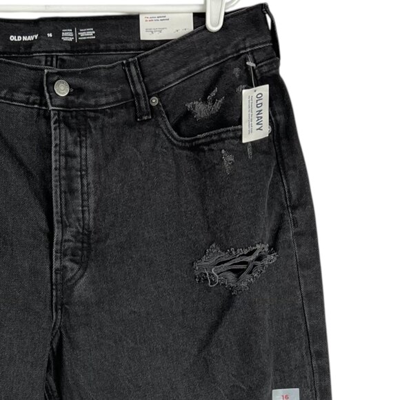Old Navy Women's Slouchy Straight Distressed High Rise Black Jeans Size 16 NWT - Picture 5 of 12